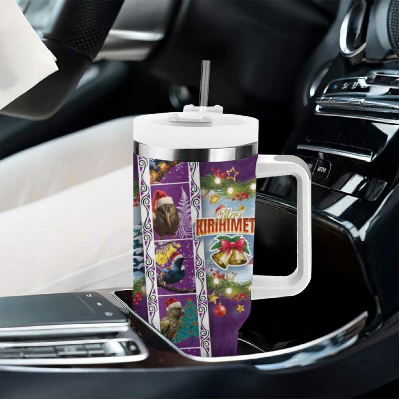 New Zealand Merry Christmas Maori Animals Xmas and Koru Tattoo Purple Color Custom Stanley Quencher 40oz Stainless Steel Tumbler With Handle - Threewoofs - Image 8