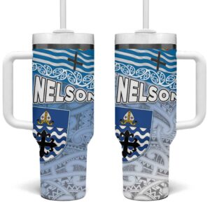 New Zealand Nelson Nelson‚Äôs Flag and Seal Maori Art Tattoo Custom Stanley Quencher 40oz Stainless Steel Tumbler With Handle - Threewoofs