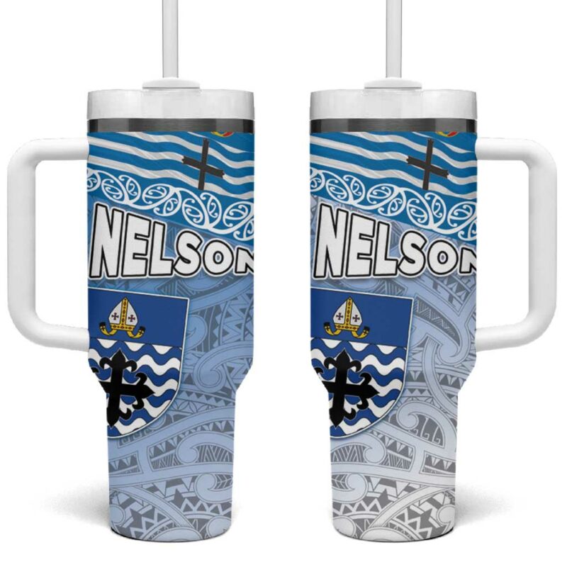 New Zealand Nelson Nelson‚Äôs Flag and Seal Maori Art Tattoo Custom Stanley Quencher 40oz Stainless Steel Tumbler With Handle - Threewoofs