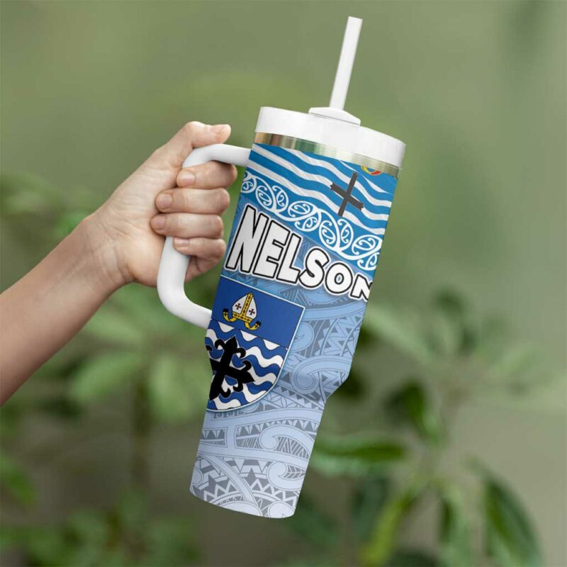 New Zealand Nelson Nelson‚Äôs Flag and Seal Maori Art Tattoo Custom Stanley Quencher 40oz Stainless Steel Tumbler With Handle - Threewoofs - Image 3