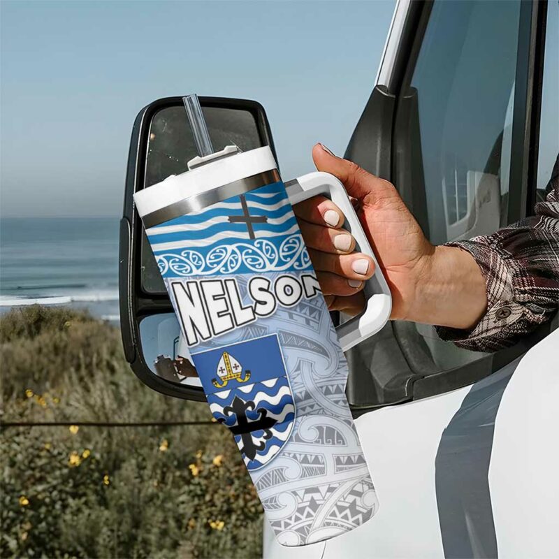 New Zealand Nelson Nelson‚Äôs Flag and Seal Maori Art Tattoo Custom Stanley Quencher 40oz Stainless Steel Tumbler With Handle - Threewoofs - Image 7
