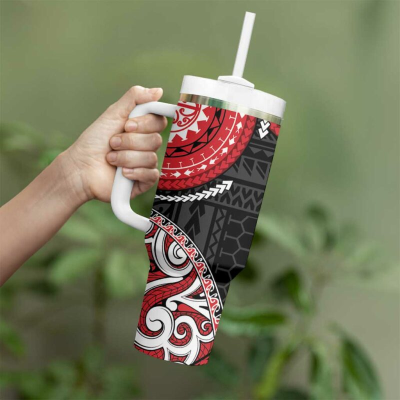 New Zealand Red Maori Koru Simple Custom Stanley Quencher 40oz Stainless Steel Tumbler With Handle - Threewoofs - Image 3