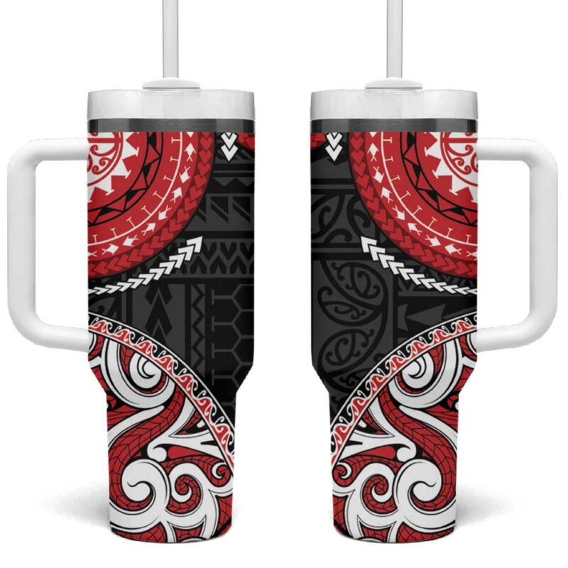 New Zealand Red Maori Koru Simple Custom Stanley Quencher 40oz Stainless Steel Tumbler With Handle - Threewoofs