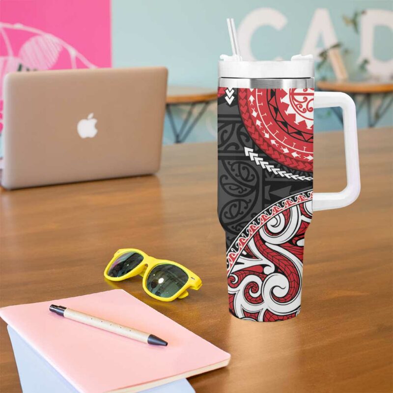 New Zealand Red Maori Koru Simple Custom Stanley Quencher 40oz Stainless Steel Tumbler With Handle - Threewoofs - Image 5