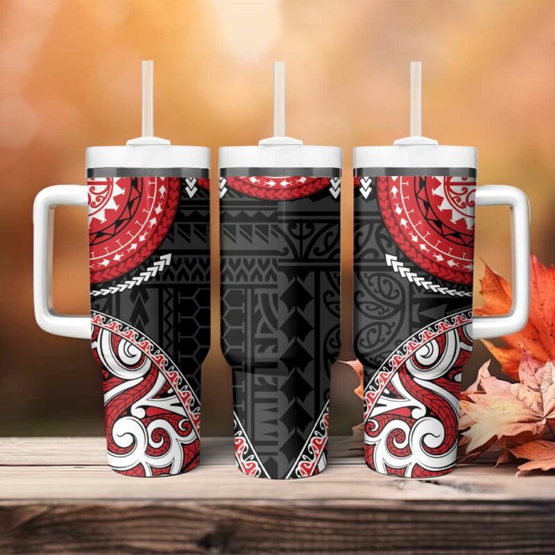 New Zealand Red Maori Koru Simple Custom Stanley Quencher 40oz Stainless Steel Tumbler With Handle - Threewoofs - Image 4