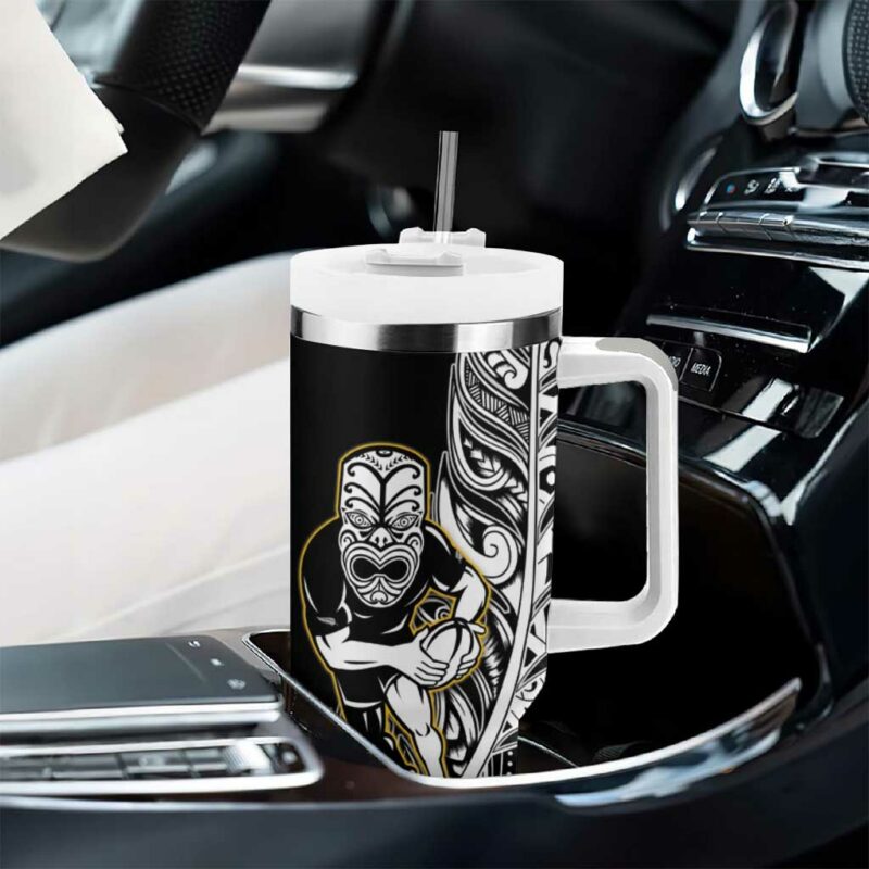 New Zealand Silver Fern Rugby All Black Maori Version Black Custom Stanley Quencher 40oz Stainless Steel Tumbler With Handle - Threewoofs - Image 8