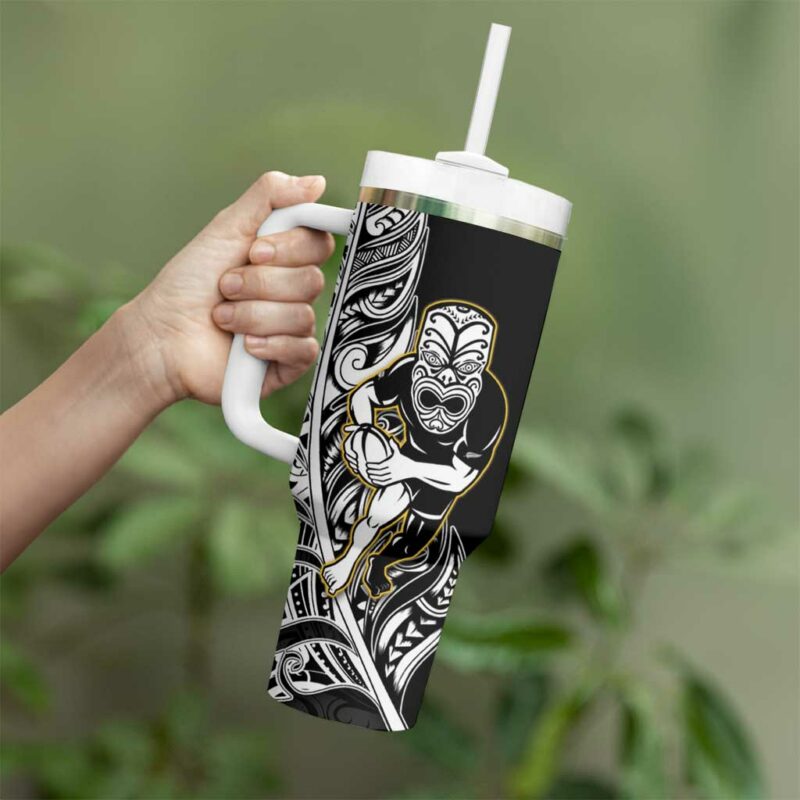 New Zealand Silver Fern Rugby All Black Maori Version Black Custom Stanley Quencher 40oz Stainless Steel Tumbler With Handle - Threewoofs - Image 4