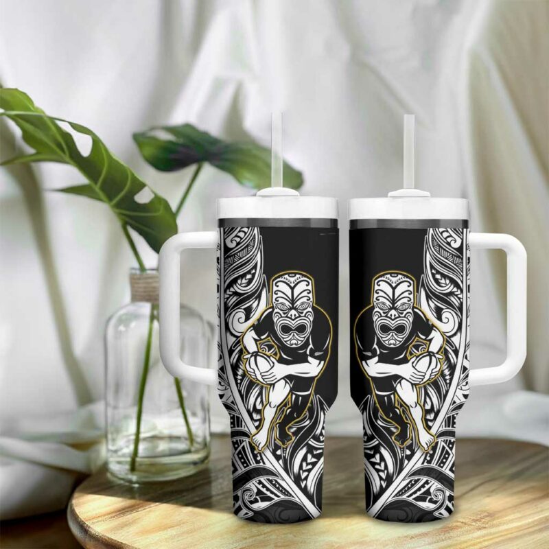 New Zealand Silver Fern Rugby All Black Maori Version Black Custom Stanley Quencher 40oz Stainless Steel Tumbler With Handle - Threewoofs - Image 9