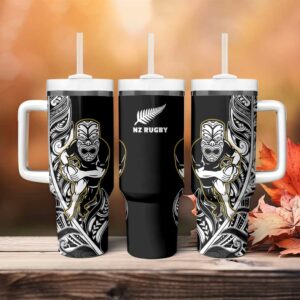 New Zealand Silver Fern Rugby All Black Maori Version Black Custom Stanley Quencher 40oz Stainless Steel Tumbler With Handle - Threewoofs