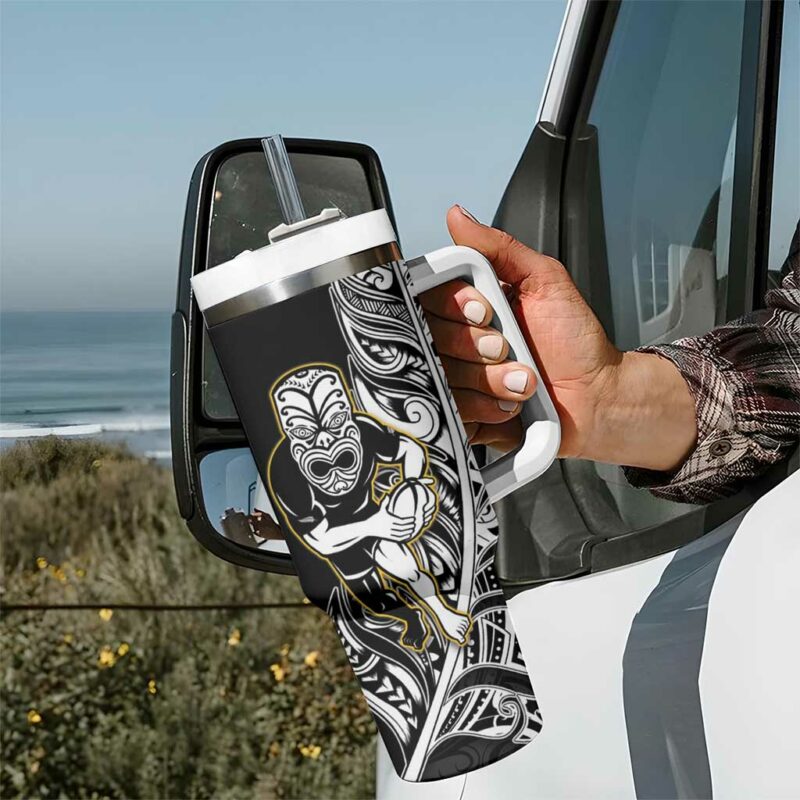 New Zealand Silver Fern Rugby All Black Maori Version Black Custom Stanley Quencher 40oz Stainless Steel Tumbler With Handle - Threewoofs - Image 7