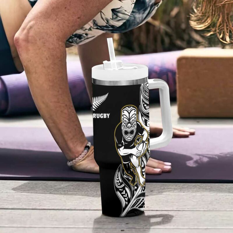 New Zealand Silver Fern Rugby All Black Maori Version Black Custom Stanley Quencher 40oz Stainless Steel Tumbler With Handle - Threewoofs - Image 6
