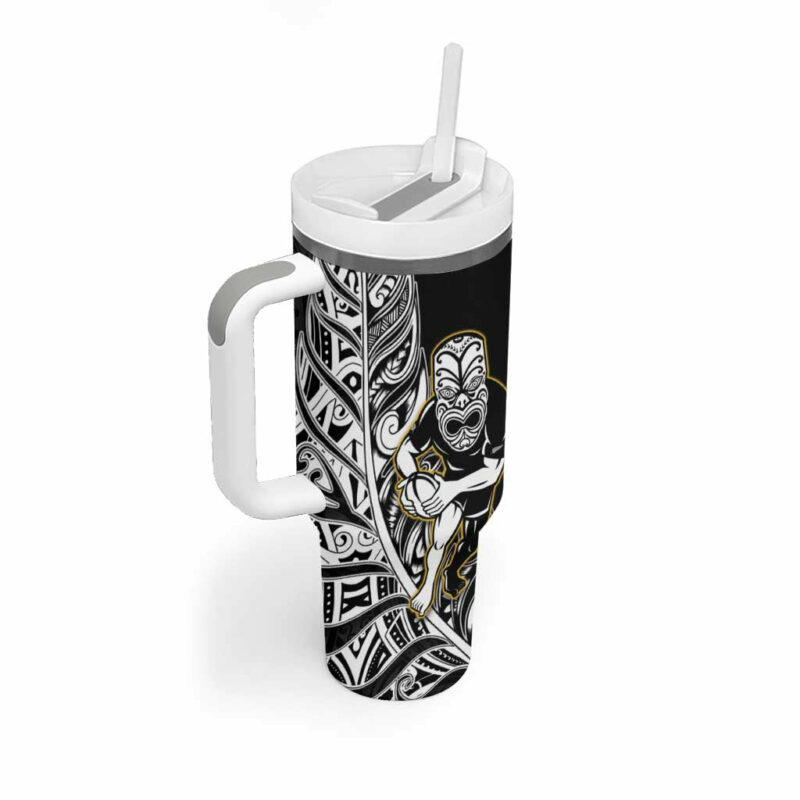 New Zealand Silver Fern Rugby All Black Maori Version Black Custom Stanley Quencher 40oz Stainless Steel Tumbler With Handle - Threewoofs - Image 3