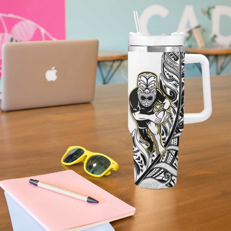 New Zealand Silver Fern Rugby All Black Maori White Custom Stanley Quencher 40oz Stainless Steel Tumbler With Handle - Threewoofs - Image 5