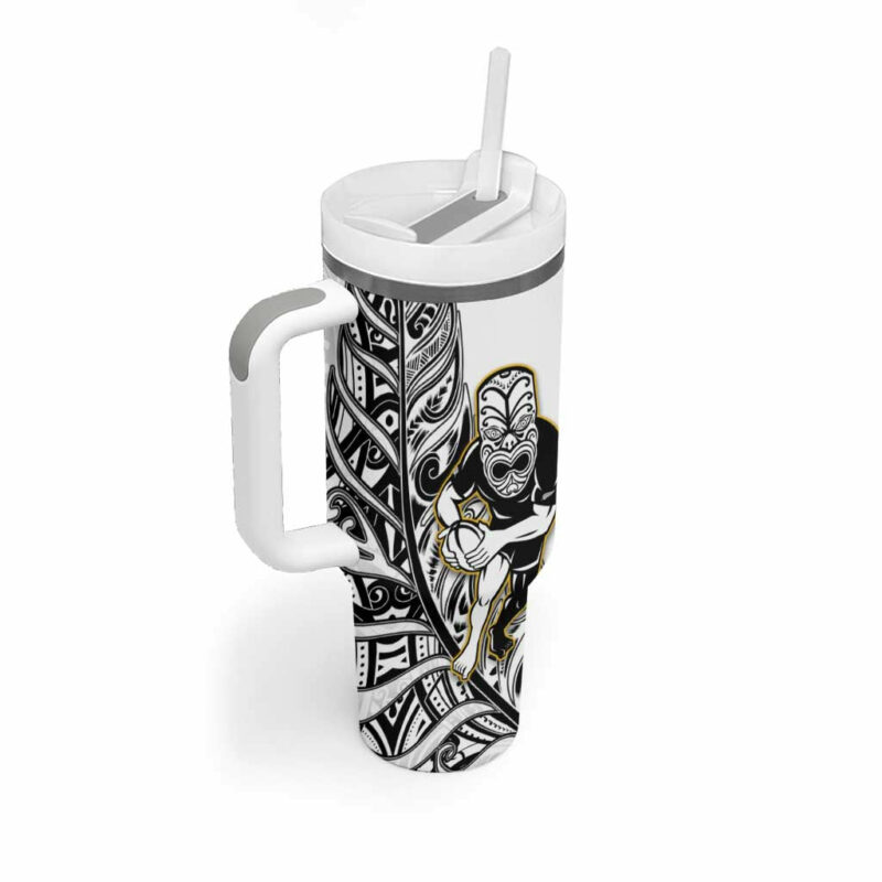 New Zealand Silver Fern Rugby All Black Maori White Custom Stanley Quencher 40oz Stainless Steel Tumbler With Handle - Threewoofs - Image 2