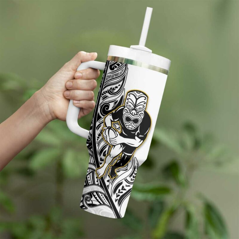 New Zealand Silver Fern Rugby All Black Maori White Custom Stanley Quencher 40oz Stainless Steel Tumbler With Handle - Threewoofs - Image 3