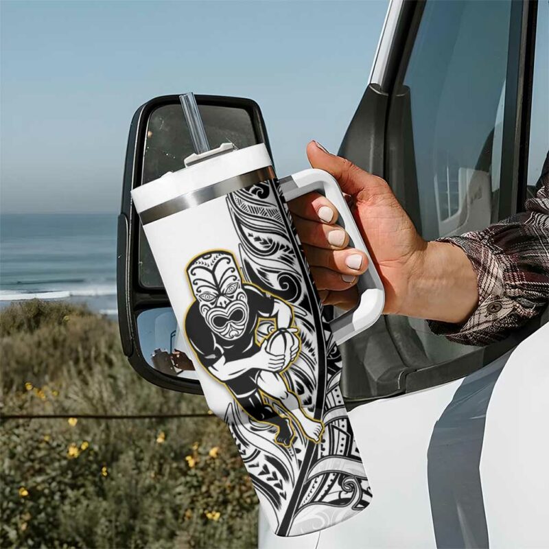 New Zealand Silver Fern Rugby All Black Maori White Custom Stanley Quencher 40oz Stainless Steel Tumbler With Handle - Threewoofs - Image 7