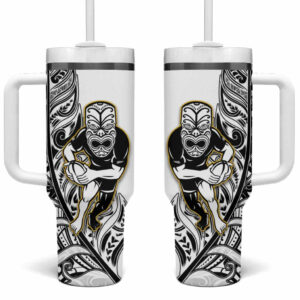 New Zealand Silver Fern Rugby All Black Maori White Custom Stanley Quencher 40oz Stainless Steel Tumbler With Handle - Threewoofs