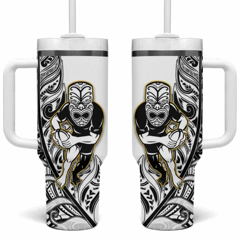 New Zealand Silver Fern Rugby All Black Maori White Custom Stanley Quencher 40oz Stainless Steel Tumbler With Handle - Threewoofs