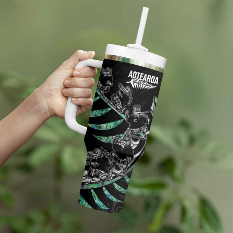 New Zealand Silver Fern Rugby Aotearoa Kiwi Maori Custom Stanley Quencher 40oz Stainless Steel Tumbler With Handle - Threewoofs - Image 3