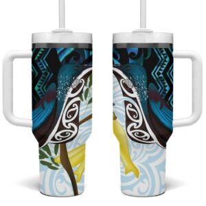 New Zealand Silver Fern Tui Bird Custom Stanley Quencher 40oz Stainless Steel Tumbler With Handle - Threewoofs