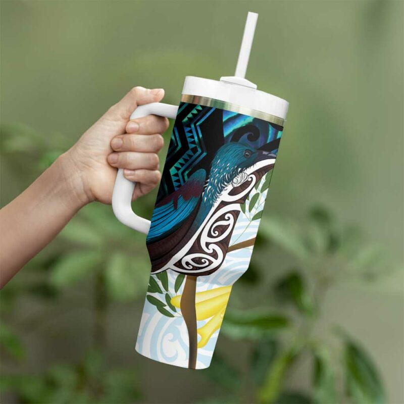 New Zealand Silver Fern Tui Bird Custom Stanley Quencher 40oz Stainless Steel Tumbler With Handle - Threewoofs - Image 3