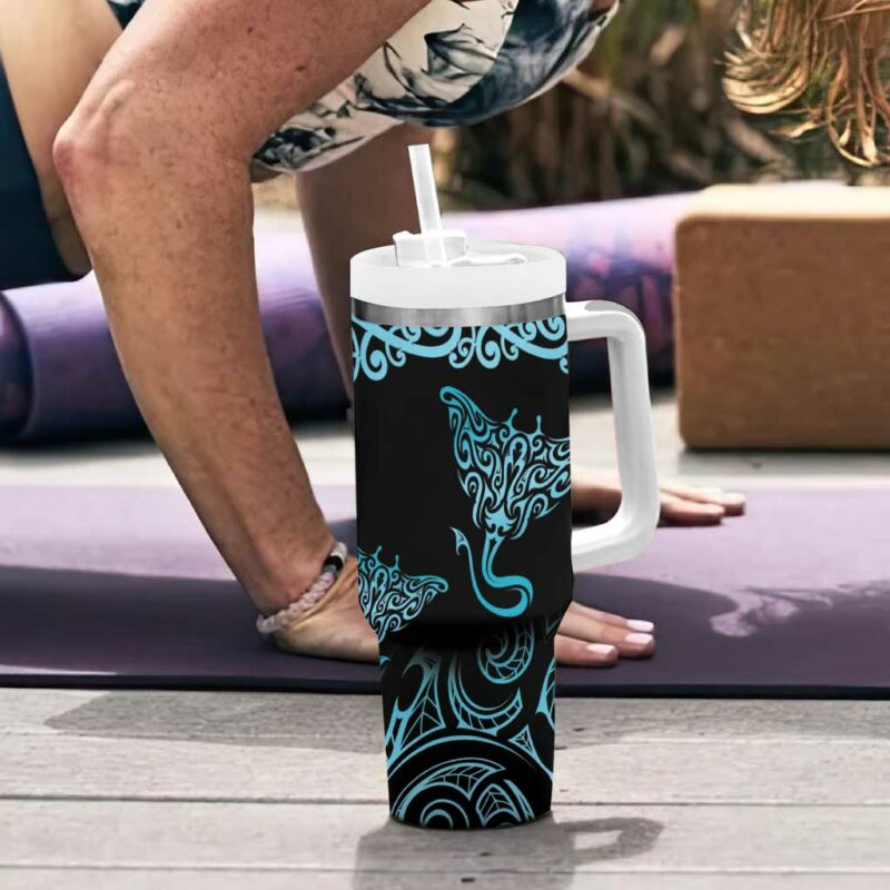 New Zealand Stingray Aotearoa Whai With Maori Paua Shell Custom Stanley Quencher 40oz Stainless Steel Tumbler With Handle - Threewoofs - Image 6