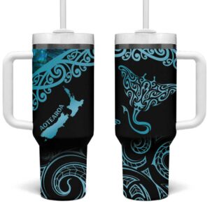 New Zealand Stingray Aotearoa Whai With Maori Paua Shell Custom Stanley Quencher 40oz Stainless Steel Tumbler With Handle - Threewoofs