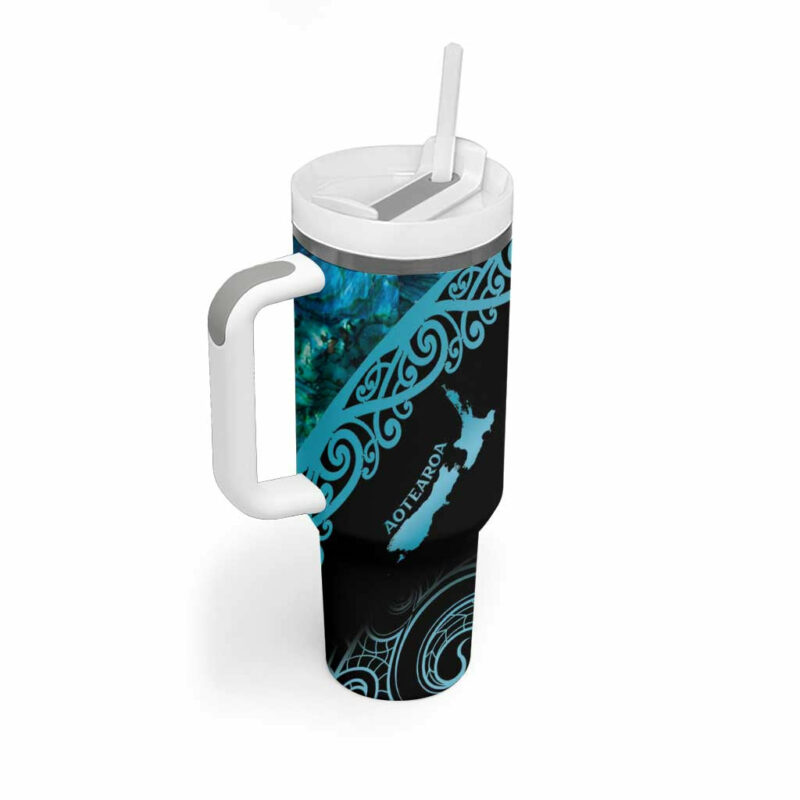 New Zealand Stingray Aotearoa Whai With Maori Paua Shell Custom Stanley Quencher 40oz Stainless Steel Tumbler With Handle - Threewoofs - Image 2