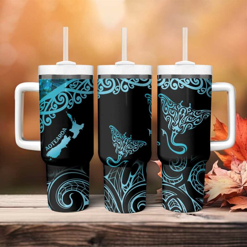 New Zealand Stingray Aotearoa Whai With Maori Paua Shell Custom Stanley Quencher 40oz Stainless Steel Tumbler With Handle - Threewoofs - Image 4