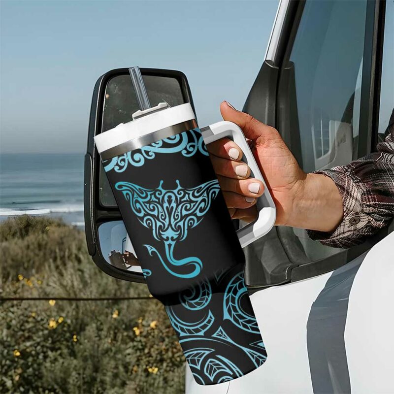 New Zealand Stingray Aotearoa Whai With Maori Paua Shell Custom Stanley Quencher 40oz Stainless Steel Tumbler With Handle - Threewoofs - Image 7