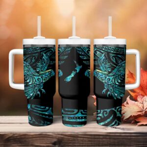 New Zealand Sulphur-crested Cockatoo Aotearoa Maori Mix Paua Shell Custom Stanley Quencher 40oz Stainless Steel Tumbler With Handle - Threewoofs
