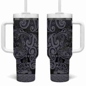 New Zealand Taiaha Maori Minimalist Silver Fern All Black Custom Stanley Quencher 40oz Stainless Steel Tumbler With Handle - Threewoofs