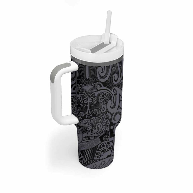 New Zealand Taiaha Maori Minimalist Silver Fern All Black Custom Stanley Quencher 40oz Stainless Steel Tumbler With Handle - Threewoofs - Image 2