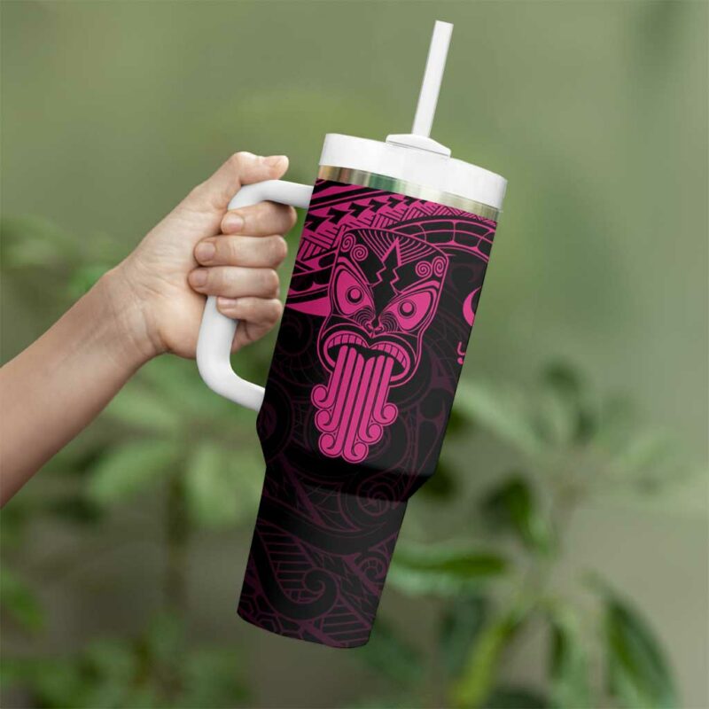 New Zealand Te Reo Maori Kia Kaha Maori Language Week Pink Custom Stanley Quencher 40oz Stainless Steel Tumbler With Handle - Threewoofs - Image 3