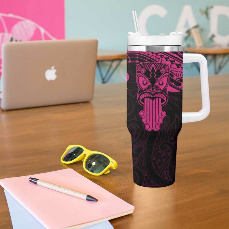 New Zealand Te Reo Maori Kia Kaha Maori Language Week Pink Custom Stanley Quencher 40oz Stainless Steel Tumbler With Handle - Threewoofs - Image 5