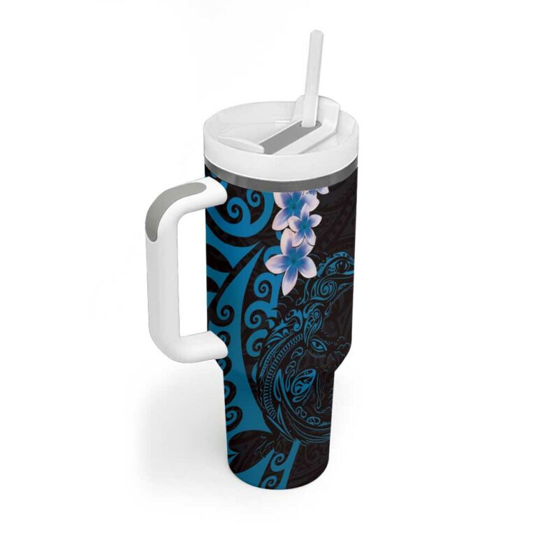 New Zealand Tuatara Plumeria Maori Blue Koru Tribal Tattoo Custom Stanley Quencher 40oz Stainless Steel Tumbler With Handle - Threewoofs - Image 2