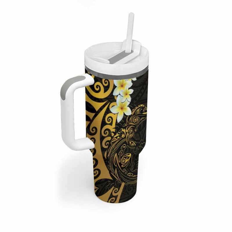 New Zealand Tuatara Plumeria Maori Custom Stanley Quencher 40oz Stainless Steel Tumbler With Handle - Threewoofs - Image 2