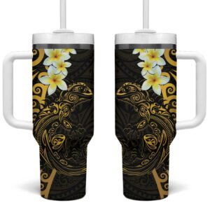 New Zealand Tuatara Plumeria Maori Custom Stanley Quencher 40oz Stainless Steel Tumbler With Handle - Threewoofs