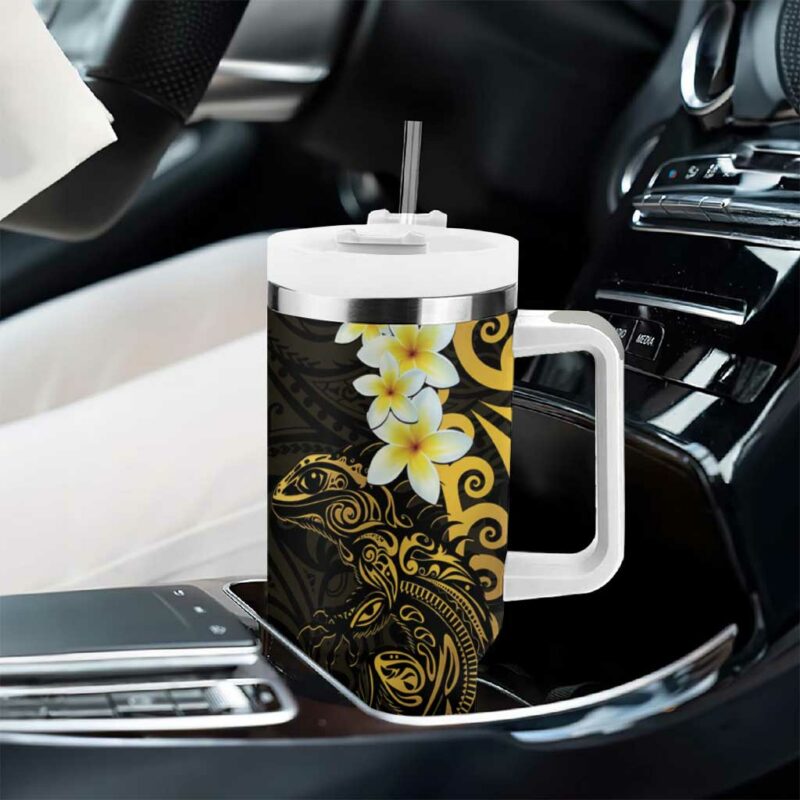 New Zealand Tuatara Plumeria Maori Custom Stanley Quencher 40oz Stainless Steel Tumbler With Handle - Threewoofs - Image 8