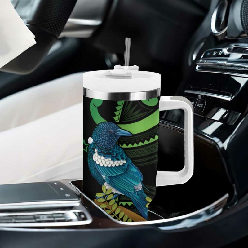 New Zealand Tui Bird Aotearoa Maori With Kowhai Flowers Custom Stanley Quencher 40oz Stainless Steel Tumbler With Handle - Threewoofs - Image 8