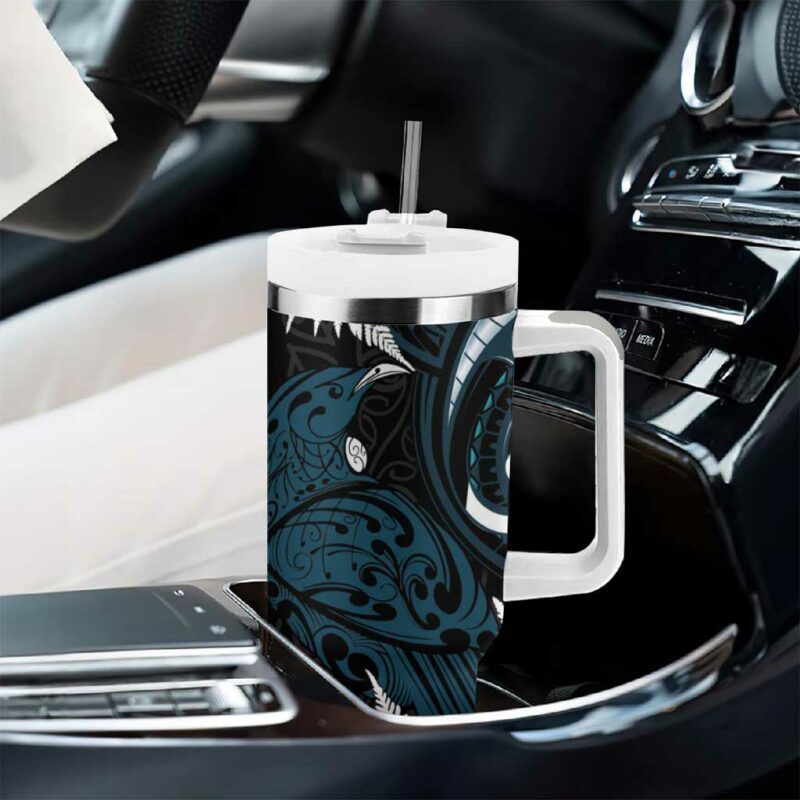 New Zealand Tui Bird Maori Kowhaiwhai Custom Stanley Quencher 40oz Stainless Steel Tumbler With Handle - Threewoofs - Image 8