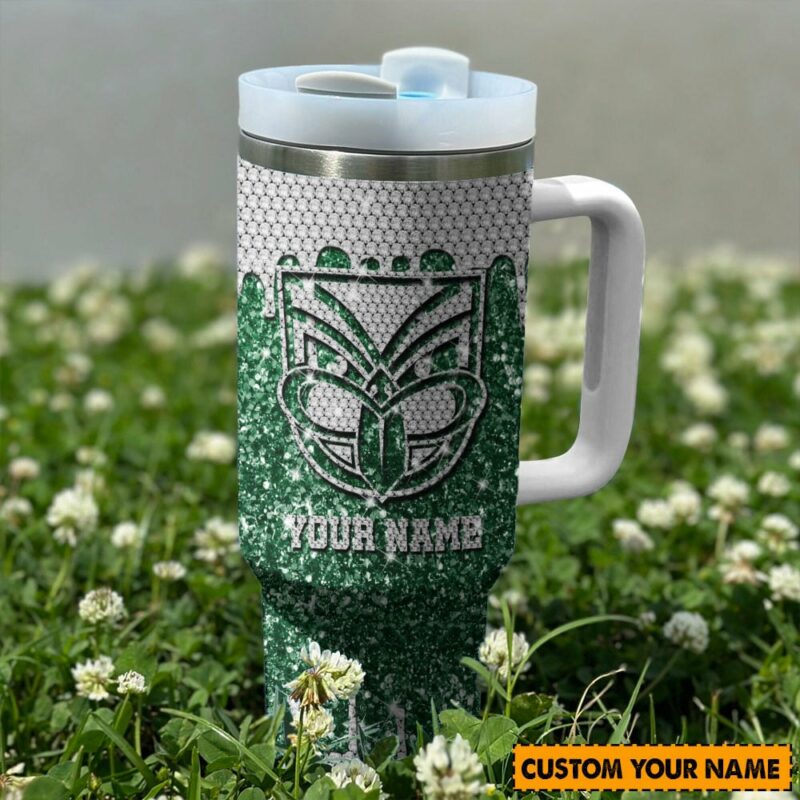 New Zealand Warriors NRL Sports Glitter Custom Stanley Quencher 40oz Stainless Steel Tumbler With Handle - Threewoofs - Image 2