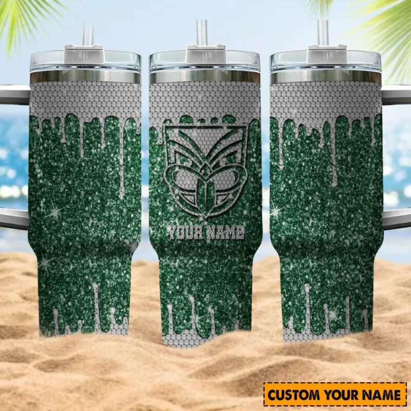New Zealand Warriors NRL Sports Glitter Custom Stanley Quencher 40oz Stainless Steel Tumbler With Handle - Threewoofs - Image 4