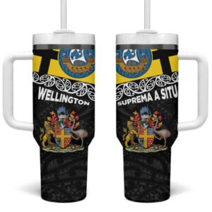 New Zealand Wellington The Capital‚Äôs Emblems Flag and Koru Art Custom Stanley Quencher 40oz Stainless Steel Tumbler With Handle - Threewoofs