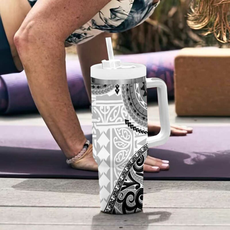 New Zealand White Maori Koru Simple Custom Stanley Quencher 40oz Stainless Steel Tumbler With Handle - Threewoofs - Image 6