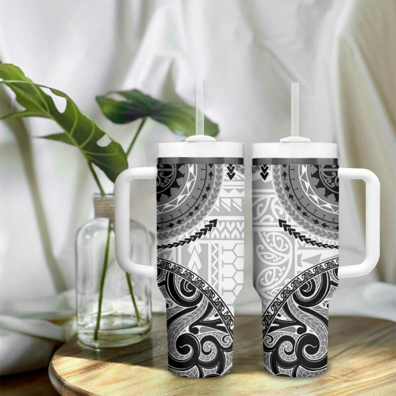 New Zealand White Maori Koru Simple Custom Stanley Quencher 40oz Stainless Steel Tumbler With Handle - Threewoofs - Image 9