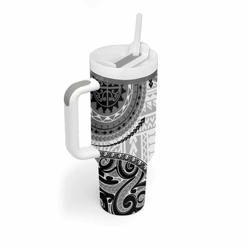 New Zealand White Maori Koru Simple Custom Stanley Quencher 40oz Stainless Steel Tumbler With Handle - Threewoofs - Image 2