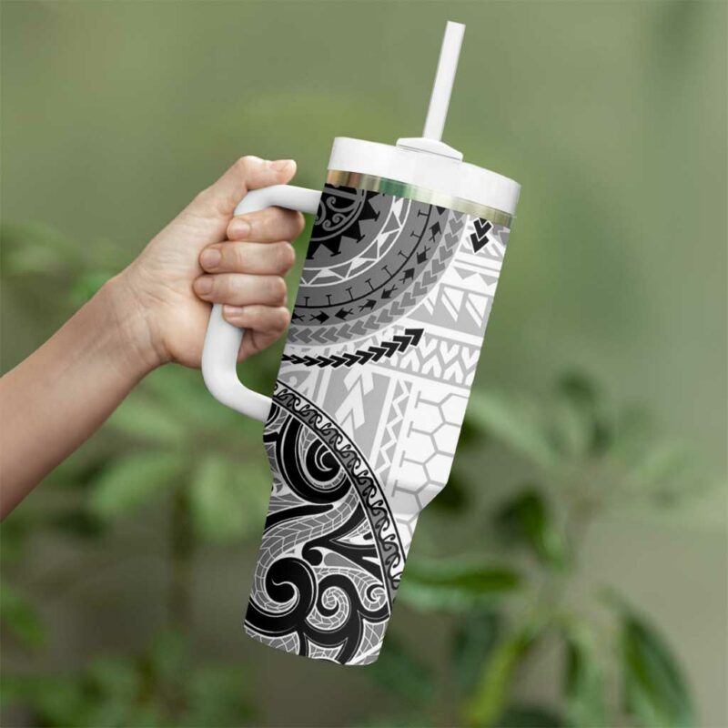 New Zealand White Maori Koru Simple Custom Stanley Quencher 40oz Stainless Steel Tumbler With Handle - Threewoofs - Image 3