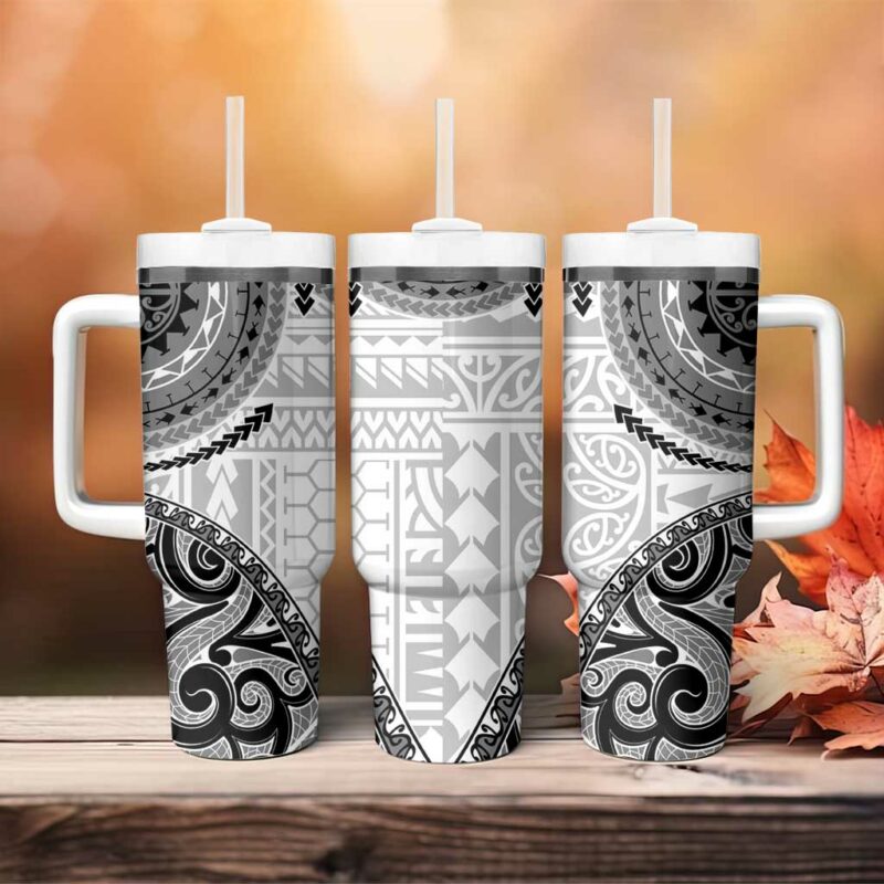New Zealand White Maori Koru Simple Custom Stanley Quencher 40oz Stainless Steel Tumbler With Handle - Threewoofs - Image 4
