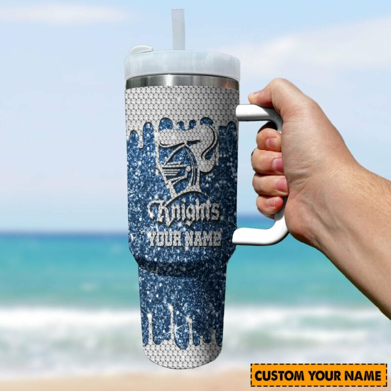 Newcastle Knights NRL Sports Glitter Custom Stanley Quencher 40oz Stainless Steel Tumbler With Handle - Threewoofs - Image 3